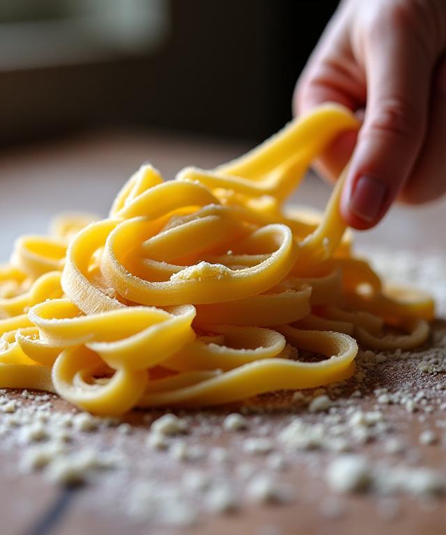 Pasta fresca fatta in casa su un tavolo rustico